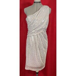 Scarlet Nite One Shoulder 10 Silver Sequin Party Dress MIDI Cocktail Cruise Prom